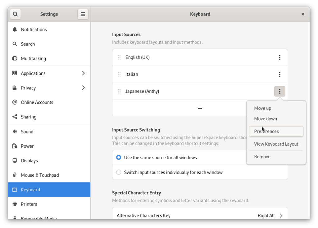 See preferences for Japanese input source.